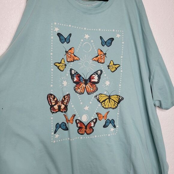Torrid Size 4X Light Blue Butterflies Oversized Fit Heritage Jersey Tunic Tee - Picture 3 of 9